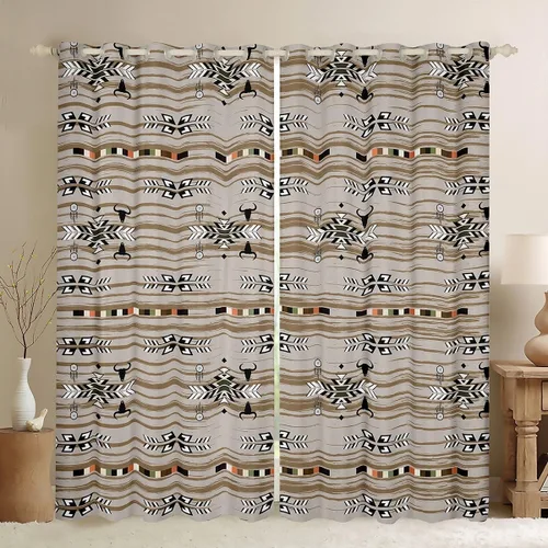 Vista 27 de Cortinas opacas estilo bohemio occidental de 76 x 45 pulgadas, cortinas y cortinas de atrapasueños de vaca, cortinas del suroeste, cortinas de Multi