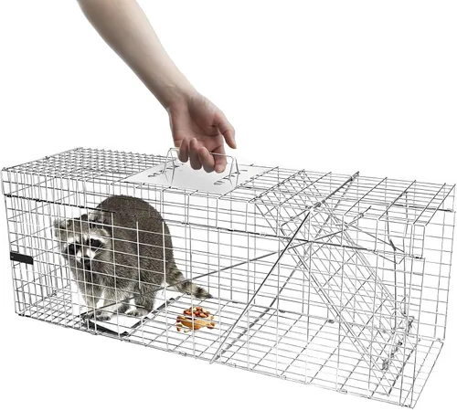Vista 8 de Trampa para jaula de animales vivos, trampas plegables de mapache de 32 x Plateado