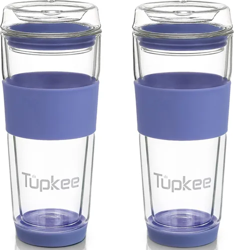 Vista 10 de Vaso de vidrio de doble pared, 14 onzas, todo de vidrio, reutilizable, aislado, taza de té/café con tapa, soplado a mano, taza de viaje, color negro