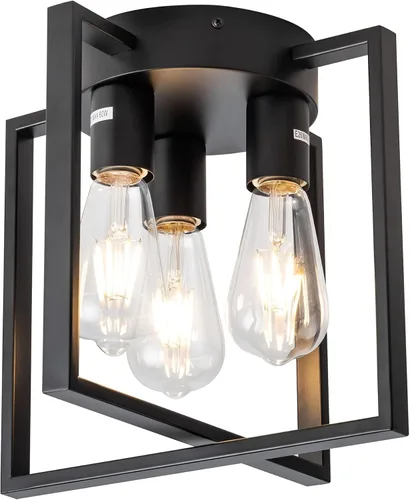 Vista 2 de Lámpara de techo negra de 3 luces, accesorios de iluminación industriales de cocina estilo granja para pasillo, recámara, baño, entrada