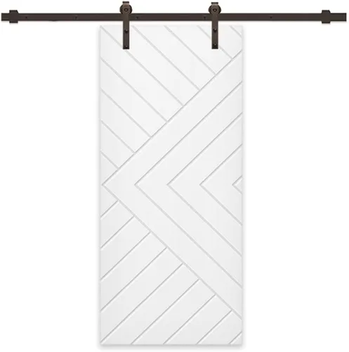 Vista 5 de Chevron Arrow 24 pulgadas x 80 pulgadas. Puerta corredera moderna de MDF manchada de negro totalmente montada con kit de herrajes