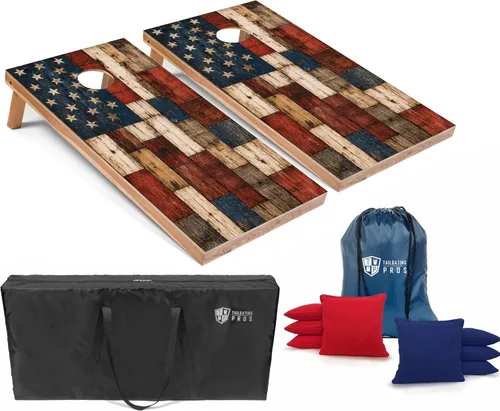 Vista 8 de Tailgating Pros Tablas de Cornhole de 4 x 2 pies, tamaño reglamentario oficial, juego de cornhole de diseño de madera con 8 bolsas de frijol, funda