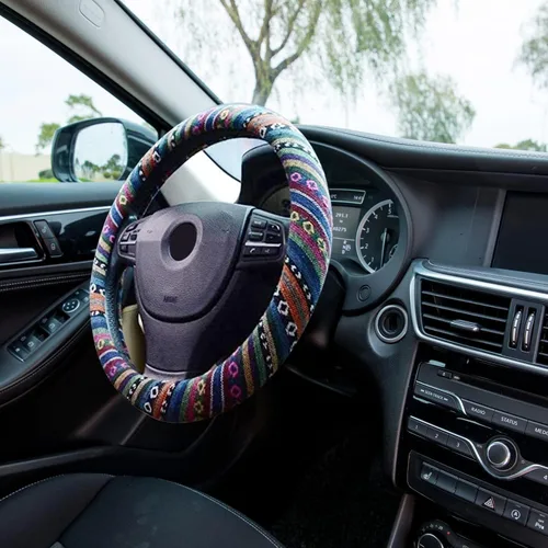 Vista 3 de Funda gruesa de gamuza de lino para volante universal de 15 pulgadas con patrón de estilo étnico, Style A