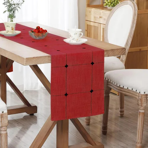 Vista 7 de NEWISHER Camino de mesa pequeño bordado rústico a cuadros de 36 pulgadas 13x36inch Table Runners, Farmhouse Checkered Coffee Table Runners, Runner