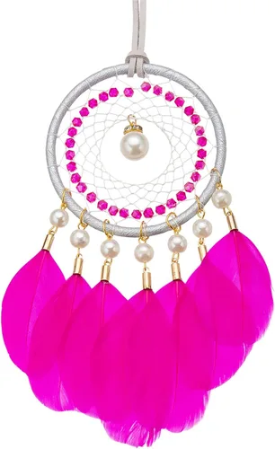 Vista 8 de Mini atrapasueños – Pluma de ganso con perla de lujo, cuero natural, pequeño atrapasueños hecho a mano para dormitorio, atrapasueños para niñas