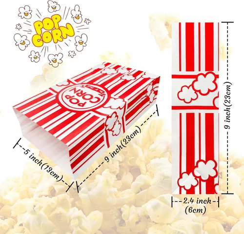Vista 2 de 50 bolsas de palomitas de maíz de fondo plano, bolsas de papel de 2 onzas para la familia, noche de película, béisbol, carnaval, Navidad, fiesta