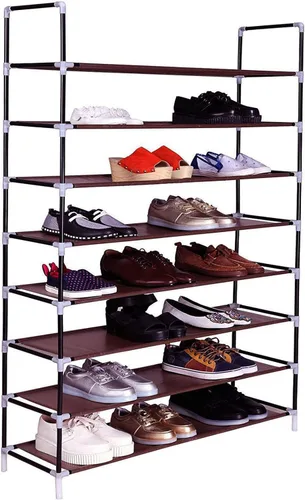 Vista 9 de Zapatero de 8 niveles organizador de zapatos de metal para 40 pares, armario estrecho para zapatos, torre alta para zapatos, estante de tela