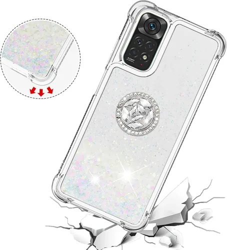 Vista 3 de CCSmall Para Xiaomi Redmi Note 11 4G Clear Glitter Case, Liquid Sparkle Quicksand Flowing Soft TPU Phone Cover con anillo de rotación de diamante