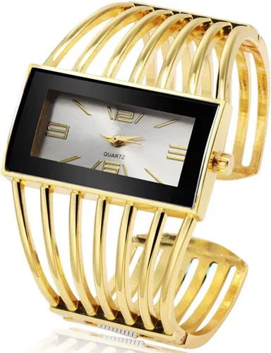 Vista 9 de SENRUD Relojes de pulsera de lujo para mujer con brazalete de puño de moda, dial rectangular analógico de cuarzo, regalos para damas