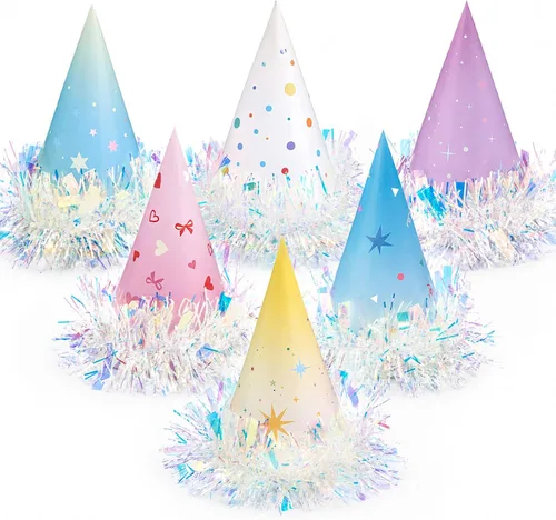 Vista 26 de WERNNSAI 12 Pcs Birthday Party Hats Assorted Themes Cone Paper Headbands Multiple Styles, Easy to Assemble with Elastic Strings, Kids Birthday