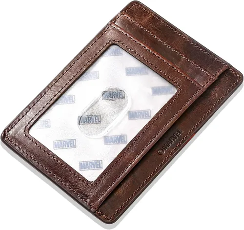 Vista 5 de NARYM Cartera de cuero genuino con personaje del Capitán América, delgada y minimalista de cuero frontal con bloqueo RFID para hombres y mujeres