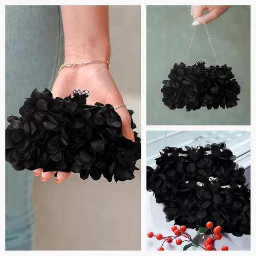 Vista 5 de JAMBHALA Bolsos de mano de noche con apliques florales, pequeños monederos de embrague para mujer