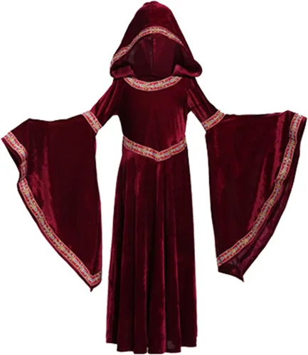 Vista 5 de RABISS Disfraz de princesa medieval con capucha para niños, disfraz de feria renacentista, disfraz de niña