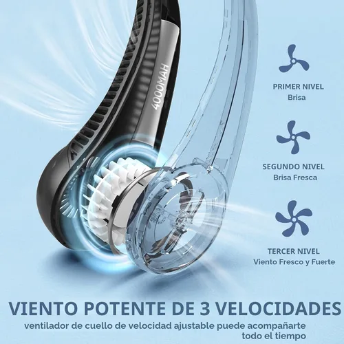 Vista 3 de Ventilador de cuello portátil, sin aspas, manos libres, ventilador personal de enfriamiento 360°, ventilador silencioso y portátil para interiores