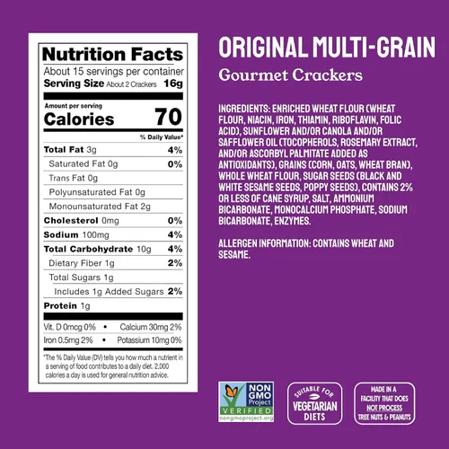 Vista 2 de Milton's Gourmet Crackers, Original Multi-Grain – Proyecto verificado sin OMG, ingredientes naturales, Kosher, ideal para tablas de embutidos – 8.4
