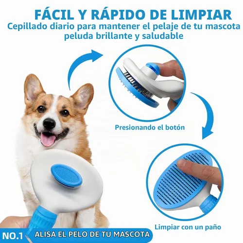 Vista 2 de Kit de Aseo para Baño con Cepillo de Pelo, Toalla y Guantes de Limpieza - Cepillo Slicker 6-en-1 para Perros y Gatos que Sueltan Pelo, Azul