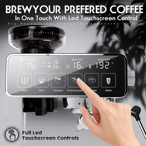 Vista 3 de PULZO Máquina de café expreso con molinillo, cafetera profesional de 20 bar
