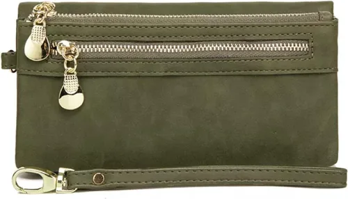 Vista 10 de Aslana Billetera larga de cuero suave con correa de mano Bolso de embrague para mujer Tarjetero Bolsa de teléfono (negro)