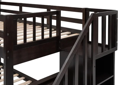 Vista 7 de Harper & Bright Designs Litera individual sobre tamaño matrimonial con escaleras y almacenamiento, cama alta de madera de pino maciza para niños