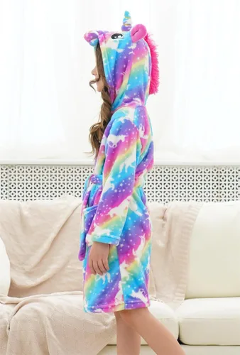 Vista 2 de Doctor Unicorn Bata de baño de forro polar con capucha para niñas pequeñas