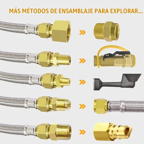 Vista 4 de MEFUN Extensión de manguera de propano trenzada de alta presión de 6 pies con acoplamiento de conversión de 3/8 pulgadas a 1/2 pulgadas NPT hembra