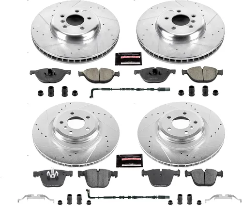 Vista 2 de Power Stop K6013 Kit de pastillas de freno de cerámica de fibra de carbono para conductor diario Z23 delantero y trasero y rotores perforados