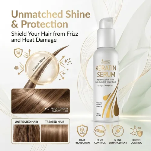 Vista 2 de Sérum para el cabello con queratina y proteína, complejo premium de aceites de hierbas de lujo, nutre y rejuvenece el cabello seco y dañado