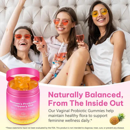 Vista 6 de Gomitas de probióticos para mujeres, gomitas veganas de probióticos femeninos con sabor a piña, apoya el equilibrio del pH, sin gluten, salud