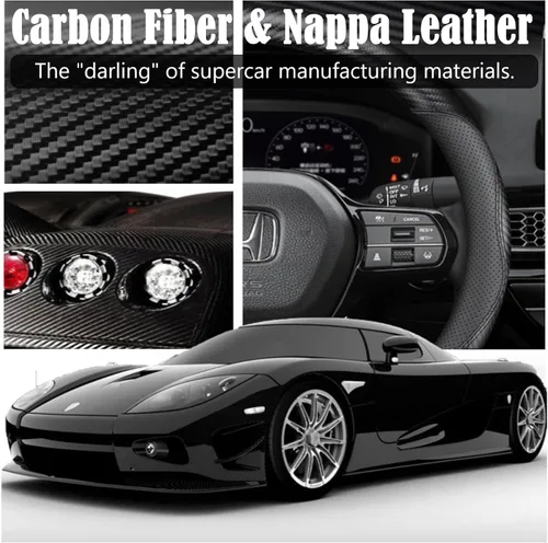 Vista 8 de Funda negra para volante de automóvil, compatible con Honda, de piel fina de napa premium, textura de fibra de carbono, 14 pulgadas, para Honda
