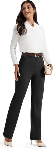 Vista 6 de AFITNE Pantalones de yoga de pierna recta con bolsillos para mujer Negro
