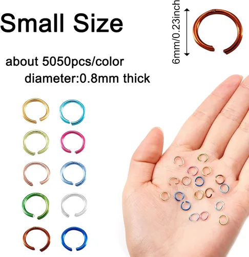 Vista 4 de KISSITTY 5050 anillos de aluminio de 0.236 pulgadas para manualidades, 10 colores, anillos abiertos, anillos de salto abiertos de 20 conectores
