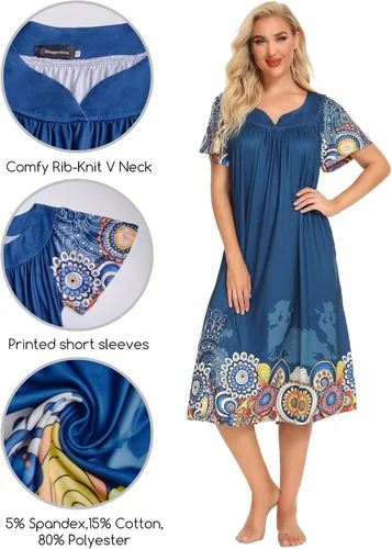 Vista 3 de Bloggerlove Vestidos de casa para mujer con bolsillos Mumu Duster Housecoat de manga corta vestido de patio S-XXL