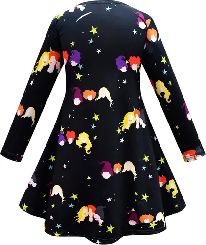 Vista 2 de Garperkids Disfraz de bruja de dibujos animados para niñas, vestido de manga larga, vestido de fiesta negro, trajes de invierno para niños pequeños
