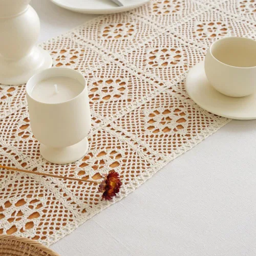Vista 3 de AMZALI Mantel de lino de algodón, decoración de mesa de cocina y comedor, mantel de ganchillo texturizado para uso en exteriores e interiores, 55 x