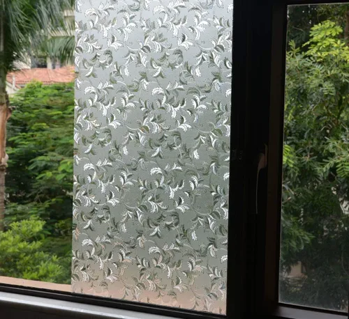 Vista 2 de VSUDO 17.7" x 78.7" No Glue Static Cling Privacy Window Film, 3D Rainbow Pteris Leaf Pattern Home Decor Window Tint Sticker (9.69 sq. ft)