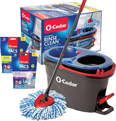 Vista 7 de O-Cedar Sistema de limpieza de suelos con cubo y fregona giratoria de microfibra RinseClean y 4 recambios adicionales de cabezal de mopa