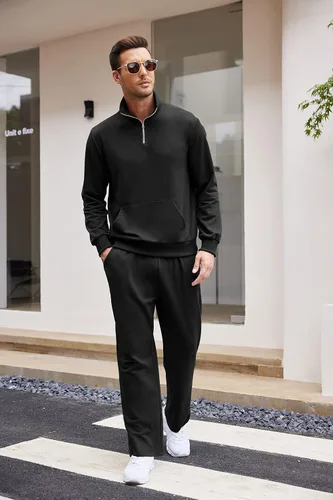 Vista 2 de COOFANDY Conjunto deportivo de 2 piezas para hombre, sudadera para correr, entrenamiento, con cremallera de un cuarto