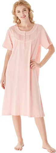Vista 24 de Keyocean - Camisones para mujer, 100% algodón, suave, cómodo, ligero, manga corta, vestido de noche para damas Azul Floral en Crema