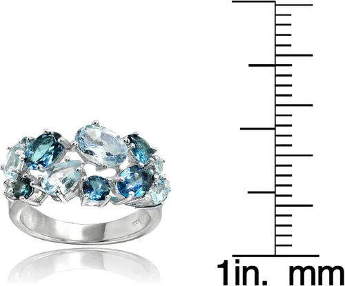 Vista 3 de Ice Gems Anillo de plata de ley con topacio azul auténtico de Londres y topacio azul