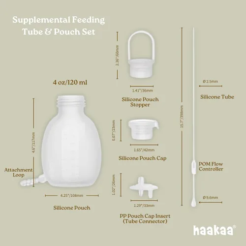 Vista 6 de Haakaa Juego de tubo de alimentación suplementario de silicona y bolsa – Kit de asistencia para lactancia materna para suministro bajo, soporte