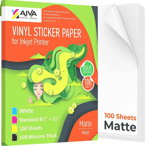 Vista 10 de Papel adhesivo de vinilo imprimible para impresora de inyección de tinta, blanco mate, 15 hojas autoadhesivas, papel de calcomanía impermeable