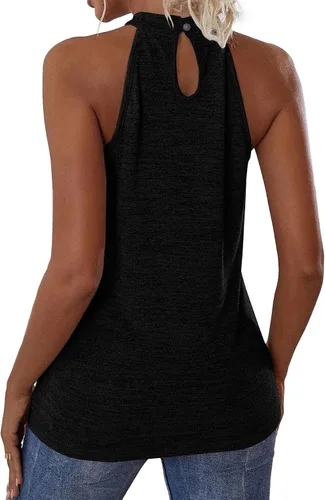 Vista 2 de Rooscier Blusa sin mangas plisada sin mangas con cuello halter para mujer
