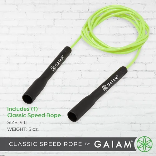 Vista 5 de Gaiam Cuerda de velocidad clásica para mujeres y hombres, cuerda de saltar para fitness y ejercicio, ligera, sin enredos, portátil y ajustable