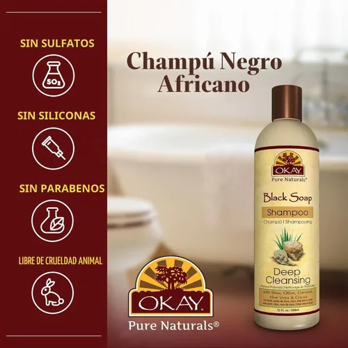 Vista 2 de OKAY Champú Jabón Negro Para Todo Tipo De Cabello Y Texturas
