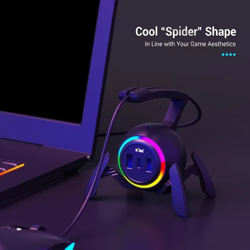 Vista 7 de KIWIFOTOS Mouse Bungee - Controlador de cable de mouse para juegos RGB, gestión de cables flexible mejorada, luces LED RGB inteligentes, 2 puertos