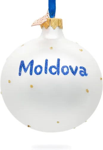 Vista 6 de Bandera de Moldavia Bola de Vidrio Adorno de Navidad 3.25 Pulgadas
