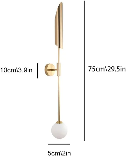 Vista 7 de Lámpara de pared de globo de vidrio blanco, lámpara de pared dorada de mediados de siglo, moderna de poste largo, lámpara minimalista de montaje