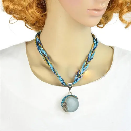 Vista 3 de Collar de estilo bohemio retro vintage para mujer, turquesa, para colgante, collar de cadena, joyería de moda