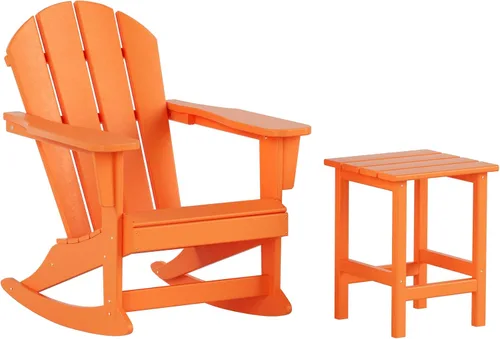 Vista 16 de Malibu - Sillas mecedoras Adirondack para patio al aire libre con juego de mesa auxiliar, gris