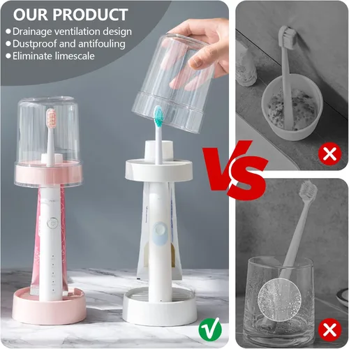 Vista 3 de Soporte para cepillos de dientes con taza/cubierta para cepillo de dientes, soporte para pasta de dientes para cepillos de dientes regulares